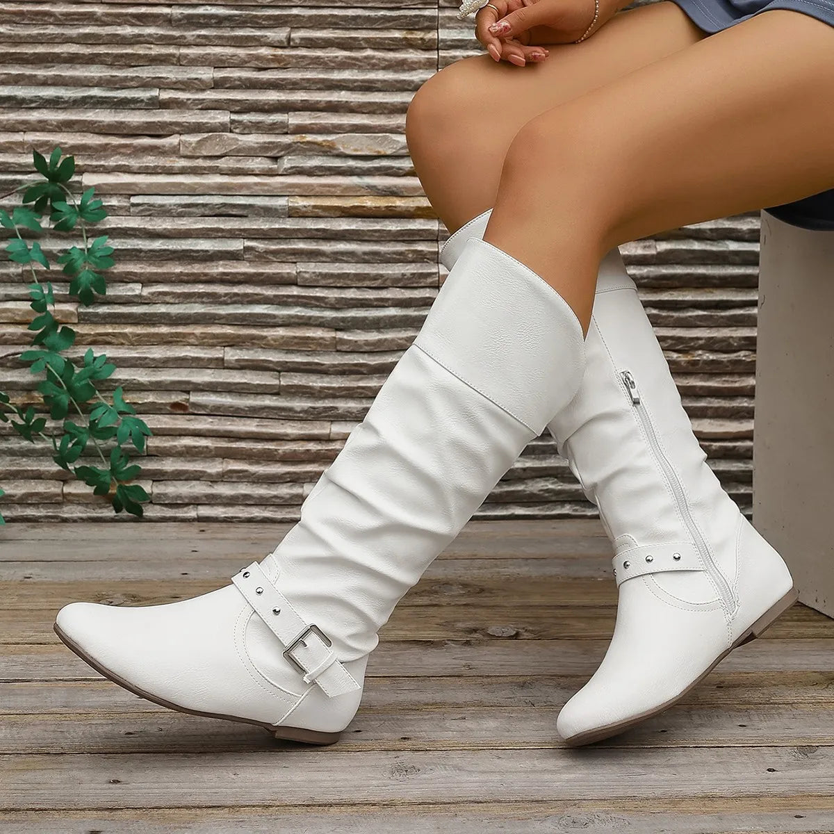 Vellavia Élodie Rider Boots – Retro Buckle Mid-Calf