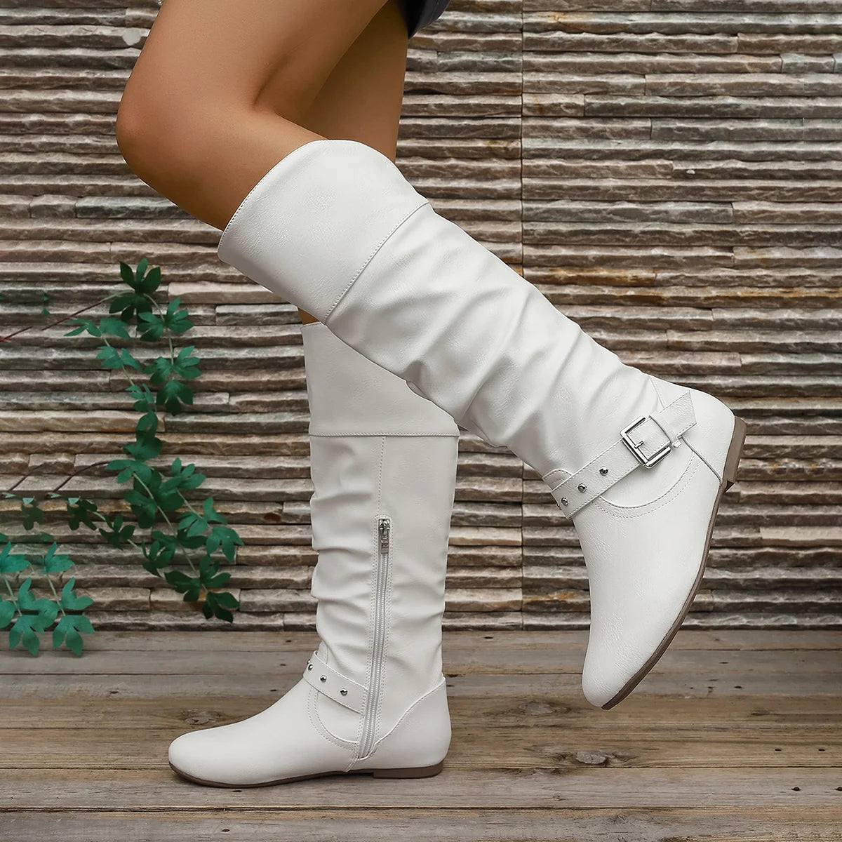 Vellavia Élodie Rider Boots – Retro Buckle Mid-Calf