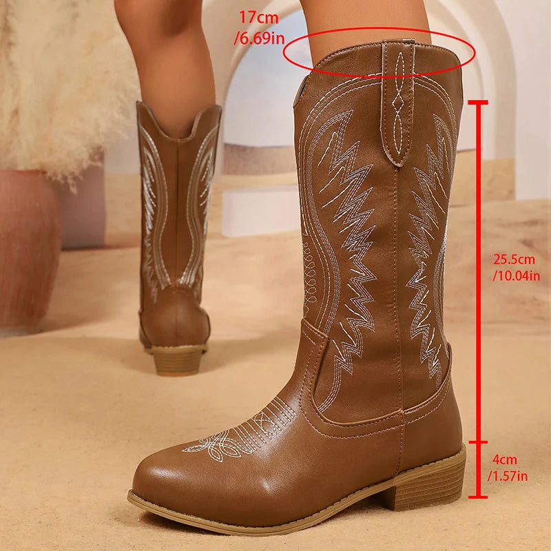 Vellavia Sienna Western Boots – Classic Embroidered Mid-Calf