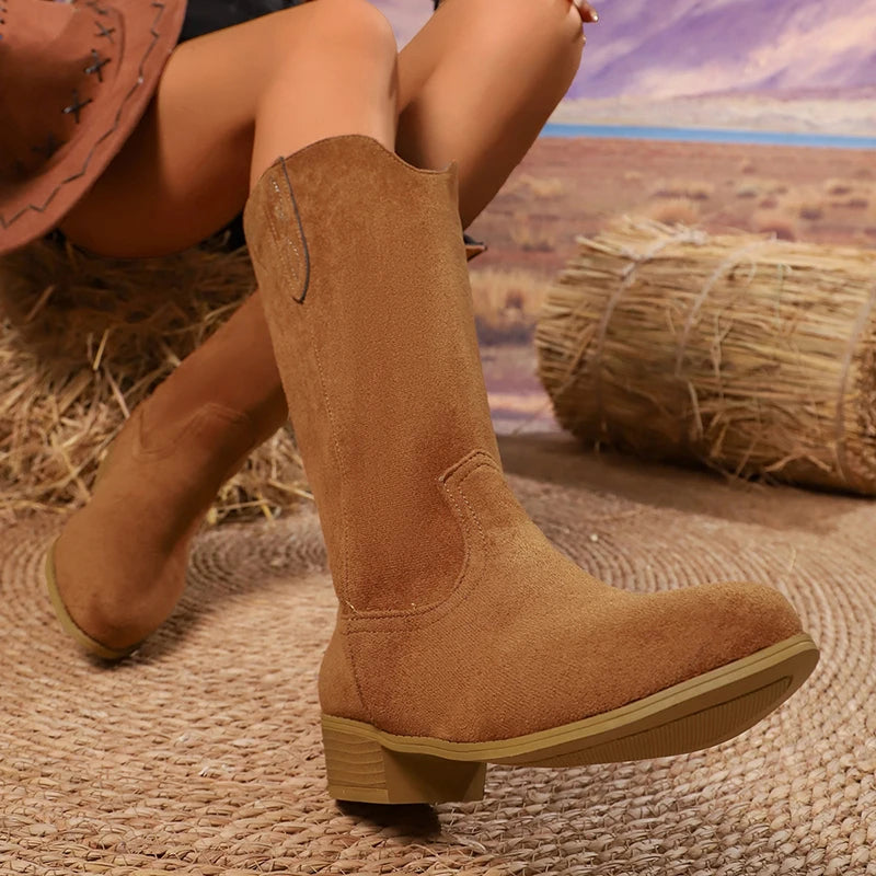 Vellavia Sienna Western Boots – Classic Embroidered Mid-Calf