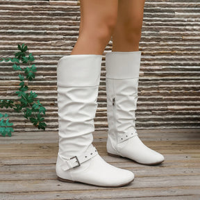 Vellavia Élodie Rider Boots – Retro Buckle Mid-Calf