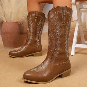 Vellavia Sienna Western Boots – Classic Embroidered Mid-Calf