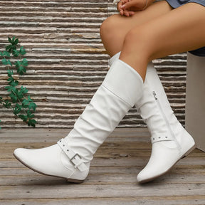 Vellavia Élodie Rider Boots – Retro Buckle Mid-Calf