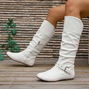 Vellavia Élodie Rider Boots – Retro Buckle Mid-Calf