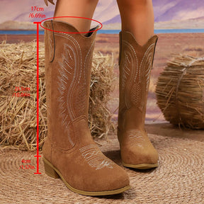 Vellavia Sienna Western Boots – Classic Embroidered Mid-Calf
